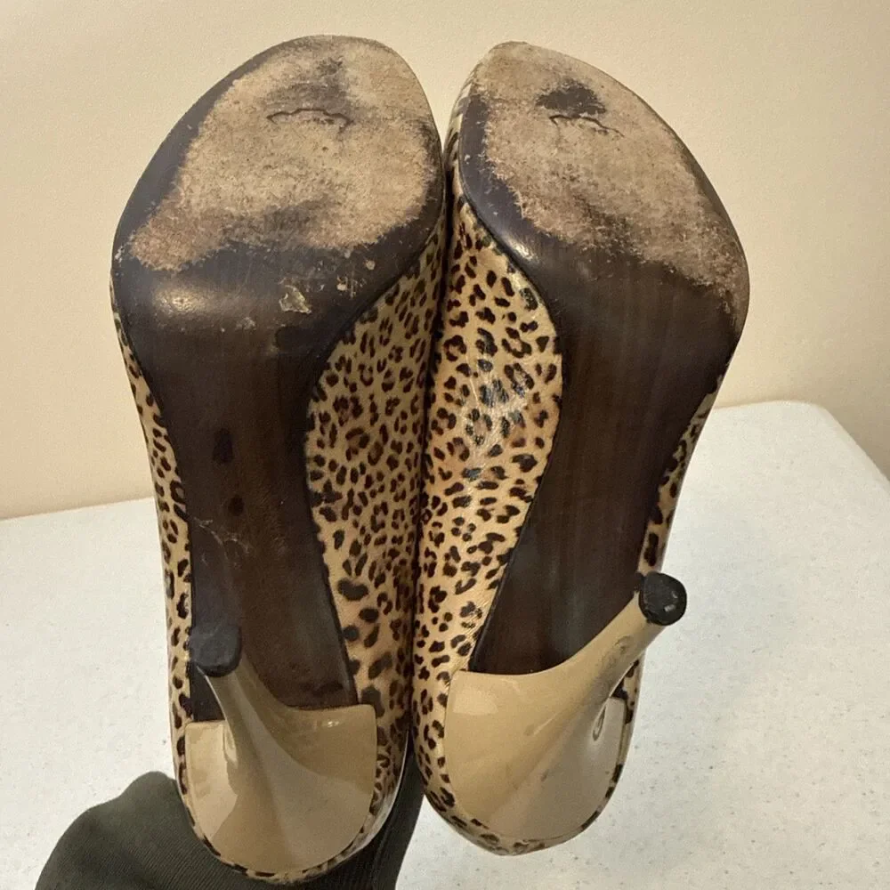 Stuart Weitzman Round Toe Pumps Stiletto Heels Brown Leopard Heels Women's 7 M